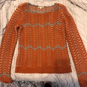 Gianni Bini Orange and Gray Crew Neck Sweater